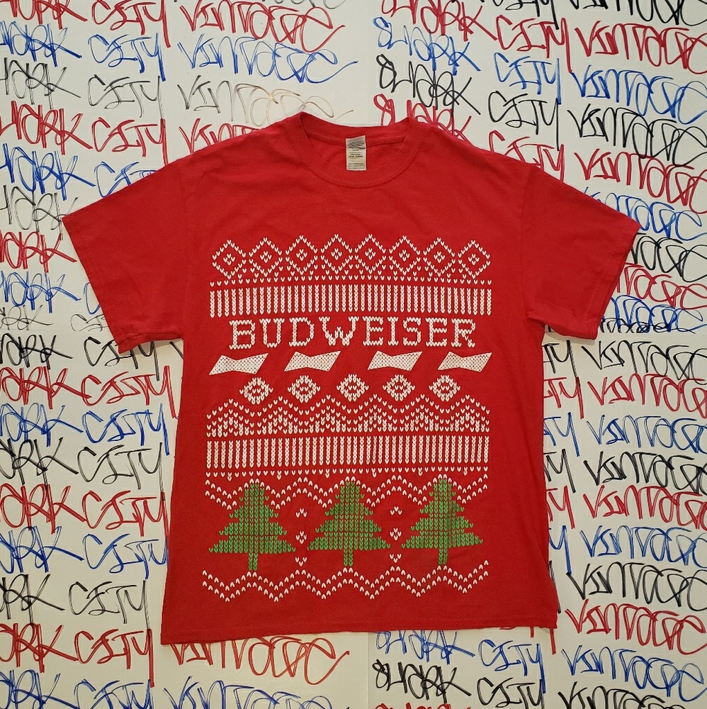 Budweiser Christmas Style T Shirt Large